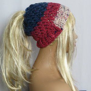 Multi-Color Crocheted Boho Pony Tail Beanie